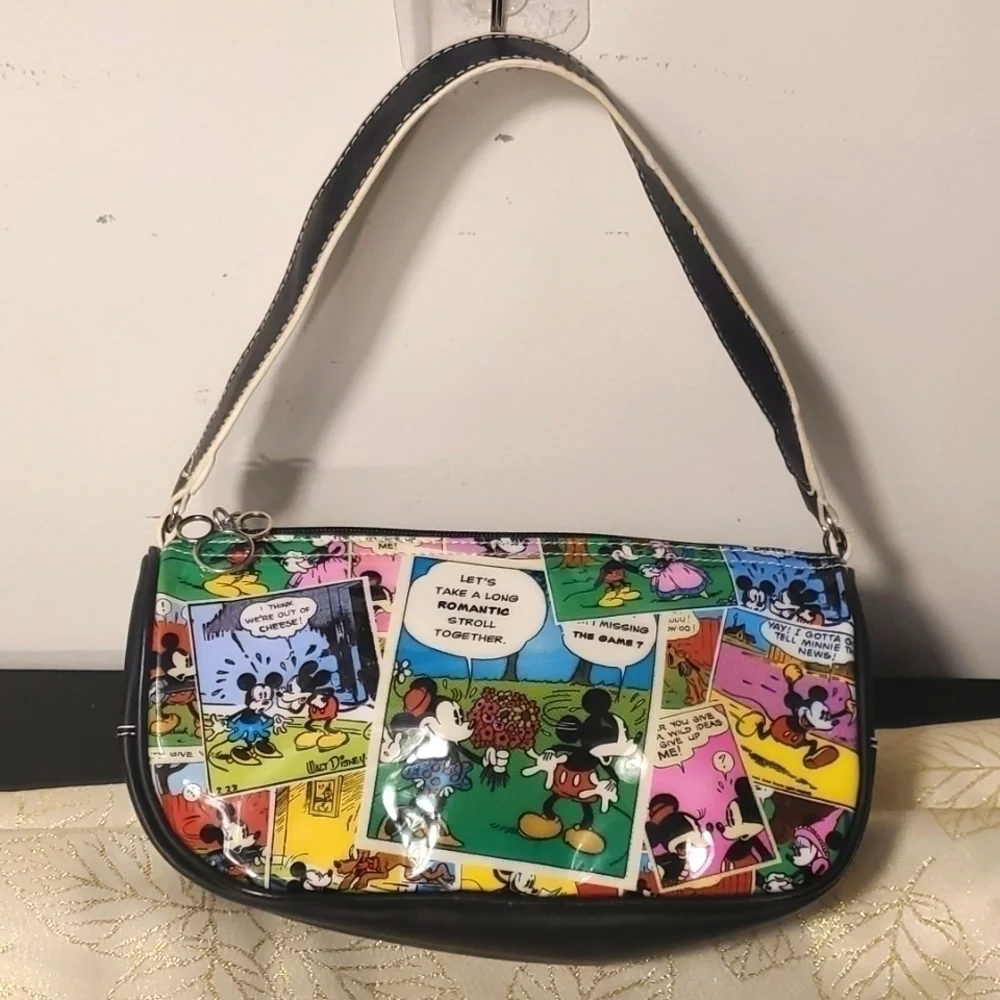 DISNEY World Kissing Mickey Mouse Minnie Mouse Zip Bag Purse Comic Cartoon